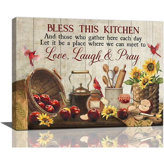 Kitchen Cardinal Wall Art Christian Sunflower Bible Verse Pictures Wall Decor Scripture Quotes Canvas Painting Print Artwork Modern Home Decor Framed for Living room Bedroom Bathroom 16"×12"