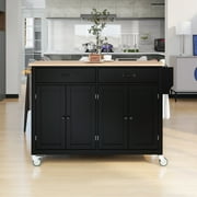 Kitchen Cart with 2 Drawers and 2 Cabinets, 54.3 Large Kitchen Cart with 4 Doors and Locking Wheels, Buffet Table Cupboard with Spice Rack and Towel Rack for Dining Room Kitchen, Blue
