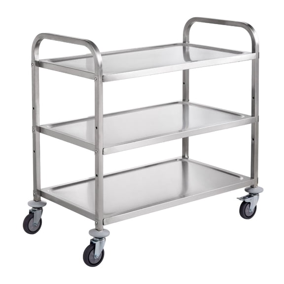 Kitchen Cart 3 Tier, 450 LBS Rolling Utility Cart, Steel Service Cart with Wheels, Metal Storage Trolley with Handle & Hooks, Indoor Outdoor