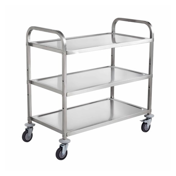 Kitchen Cart 3 Tier - 450LBS Rolling Utility Cart - Steel Service Cart with Wheels - Metal Storage Trolley with Handle & PP Liner - Indoor/Outdoor