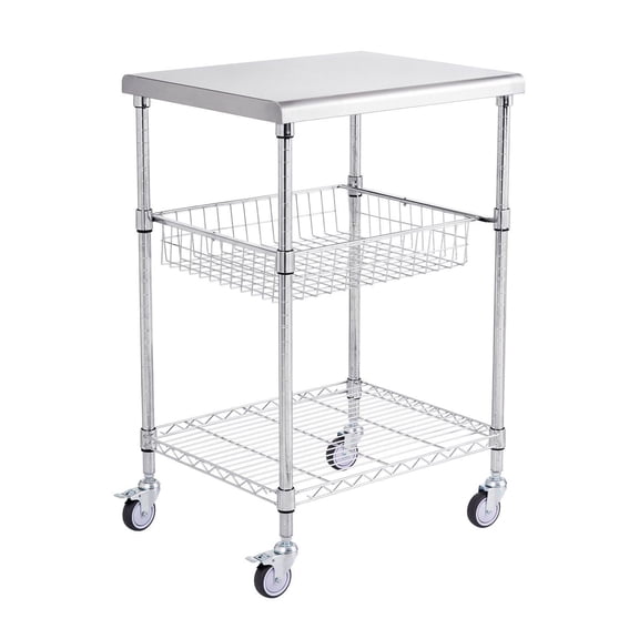 Kitchen Cart 3 Tier, 470lbs Rolling Utility Cart, Steel Service Trolley with Wheels & Hooks, Metal Storage Cart for Kitchen, Garage, Office