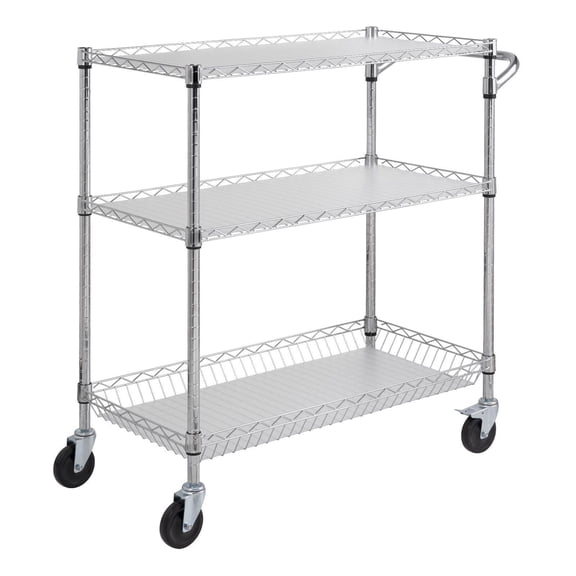 Kitchen Cart 3 Tier, 661lbs Rolling Utility Cart, Steel Wire Storage Trolley with Wheels & Hooks, Metal Service Cart for Kitchen, Bathroom, Indoor Outdoor