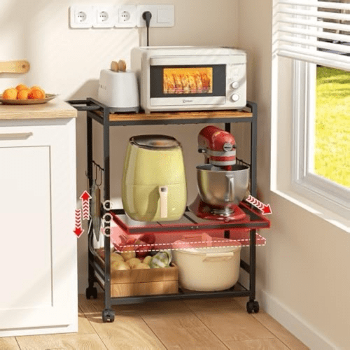 Kitchen Cart with Adjustable Shelves 3-Tier, Rolling Microwave Cart with Push Handle, Microwave Storage Stand with Drawer Slider Shelf, Utility Cart for Kitchen, Restaurant, Living Room, Office