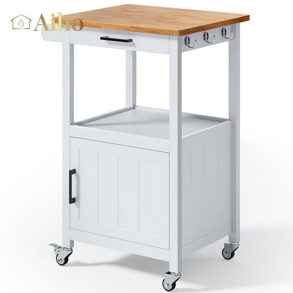 Kitchen Cart, Aiho Kitchen Island on Wheels with Single Door Cabinet for Dinning Room and Kitchen- White