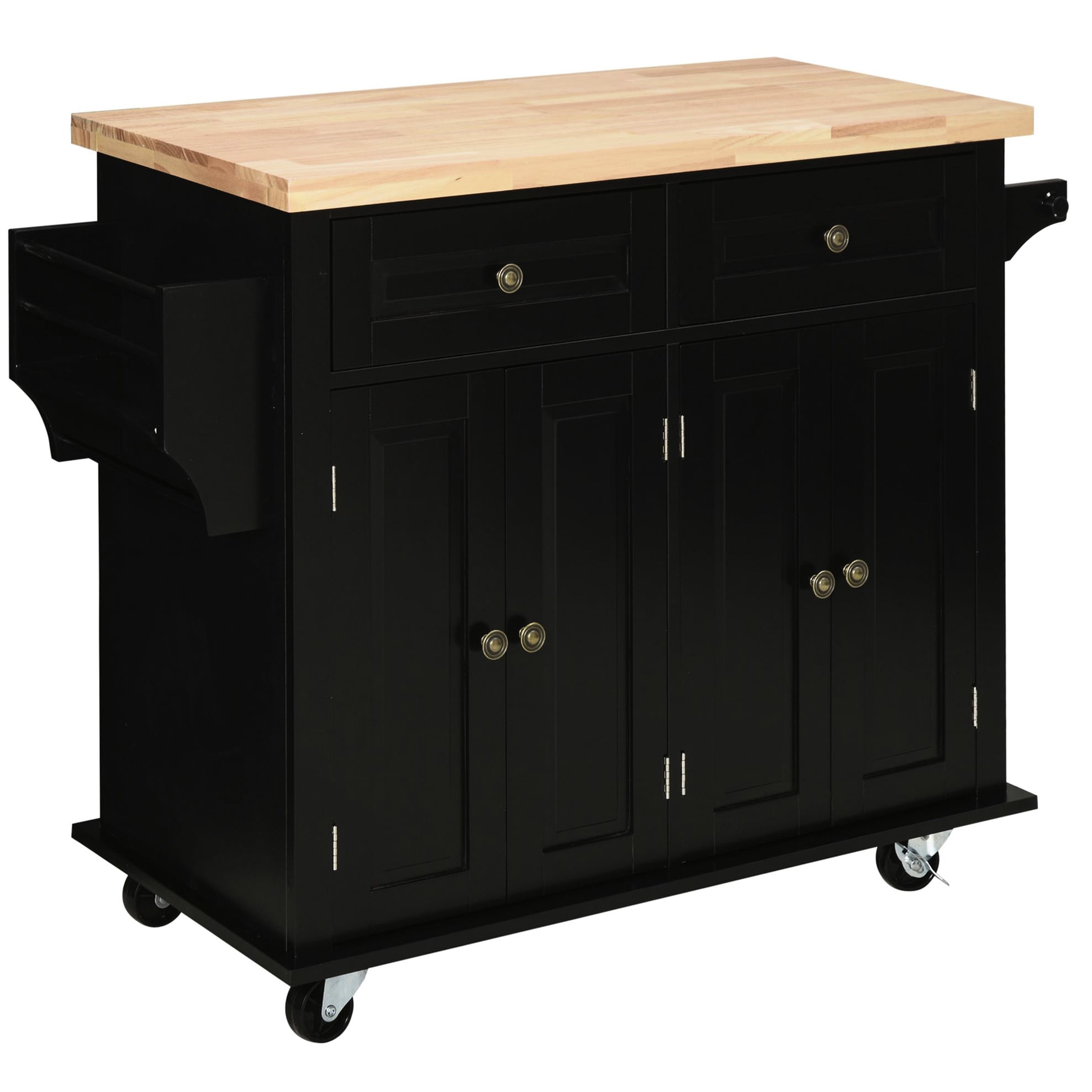 Kitchen Cart In Black Color, Equipped With Rubberwood Worktop, Spice ...
