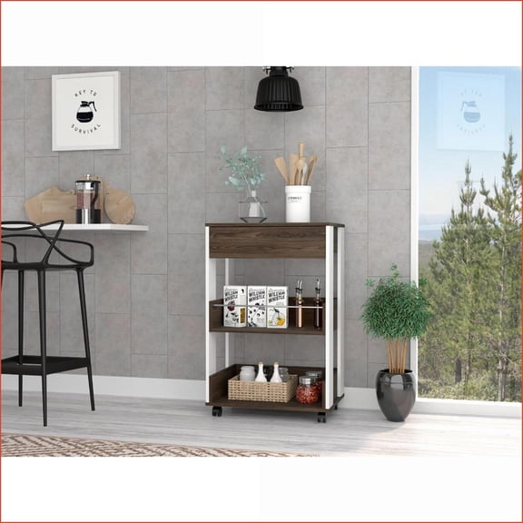 Kitchen Cart Dundee with 1 Drawer & 2 Open Shelves | Engineered Wood | Multicolor