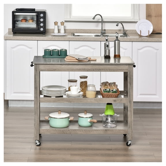 Kitchen Cart Rolling Island, Stainless Steel Top Utility Trolley, Home Kitchen Storage