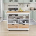 thumbnail image 1 of Kitchen Cart, Rolling Mobile Kitchen Island Cart with Solid Wood Top & 4 Universal Wheels, Tableware Cabinet Kitchen Cart with 2 Drawers, Towel Racks & 3 Storage Compartments, White, 1 of 7