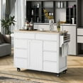 thumbnail image 1 of Kitchen Cart with Rubber Wood Countertop ,Cosymart Kitchen Island has 8 Handle-Free Drawers Including a Flatware Organizer and 5 Wheels for Kitchen Dinning Room, White, 1 of 9