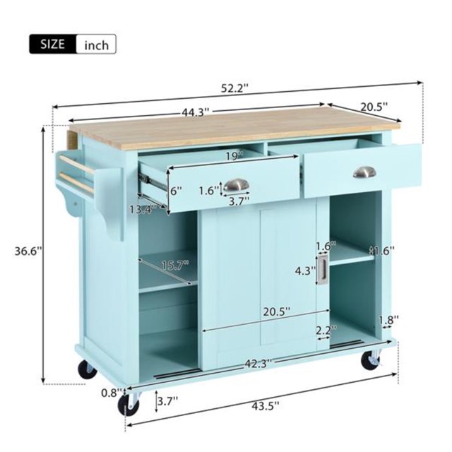 Kitchen Cart with Rubber wood DropLeaf Countertop Concealed sliding