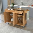 thumbnail image 1 of Kitchen Cart with Stainless Steel Top & Storage Cabinet, Mobile Kitchen Island Cart on Wheels with Two Drawers & Goblet Holder & Wine Rack & Spice Rack & Towel Holder, 51Lx18Wx37H Inches, Brown, 1 of 7