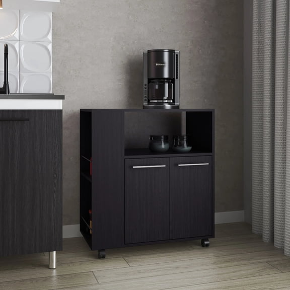 Kitchen Cart With Microwave Shelf And Ample Open Storage Compartment - Rectangular Design For A Convenient Cooking Area Sleek Organization