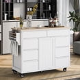 thumbnail image 1 of Kitchen Cart With Rubber Wood Countertop, Large Storage Space Flatware Organizer With Spice Rack, Towel Rack, Rolling Kitchen Cart With 5 Wheels, For Kitchen Dinning Room, 1 of 9