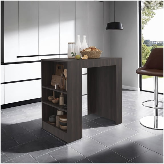 Kitchen Cart with 3 Open Shelves, Dark Walnut Kitchen Island Table, Portable Rolling Kitchen Furniture, Extra Counter Space Organizer