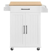 Kitchen Cart with Drawer, Kitchen Island on Wheels with & Cabinets, Microwave Cart for Kitchen with Storage, Rolling Coffee Cart Station, White