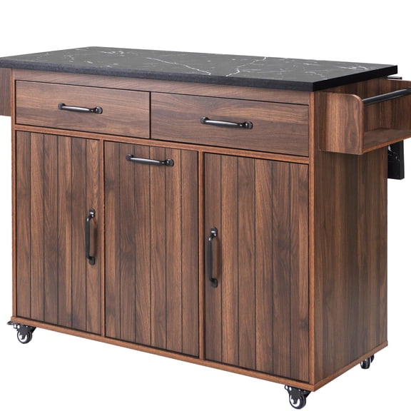 Kitchen Cart with Drop Leaf and Towel Rack | 9-gallon Trash Can Storage | Sturdy P2 Grade Particleboard | Solves Kitchen Waste and Storage Problems
