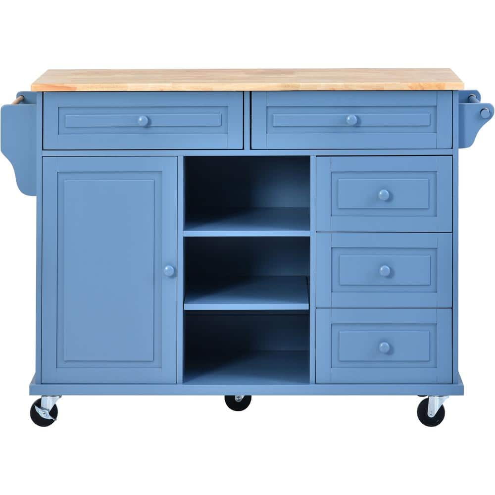 Kitchen Cart with Rubber Wood Desktop Rolling Mobile Kitchen Island