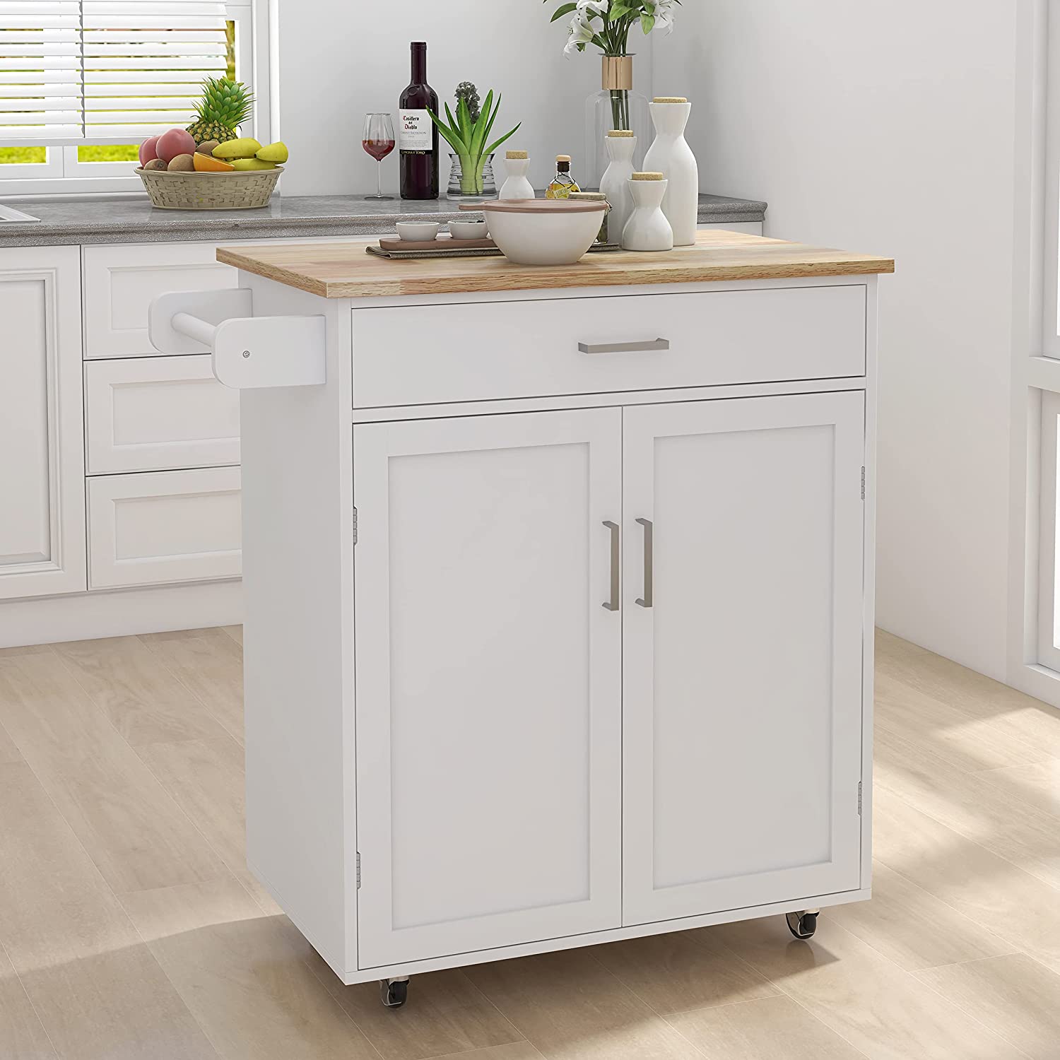 Kitchen Cart with Small Narrow Island Cart on Wheels Wood Top