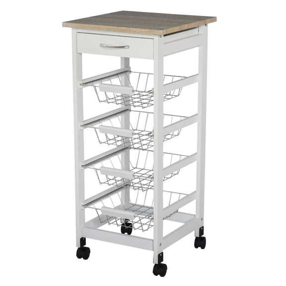 Kitchen Cart with Wheels, 32.25" White Rolling Island, Storage Cart with Drawers & Baskets, Microwave Cart for Kitchen, Living Room, Home
