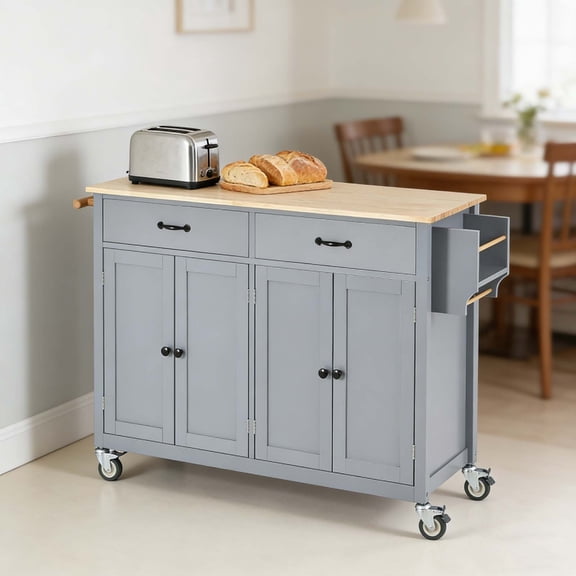 Kitchen Cart with Wheels, Versatile Mobile Food Prep Station with Drawers & Cabinet Storage for Home Kitchen