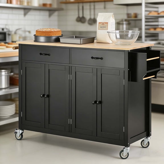 Kitchen Cart with Wheels, Versatile Mobile Food Prep Station with Drawers & Cabinet Storage for Home Kitchen