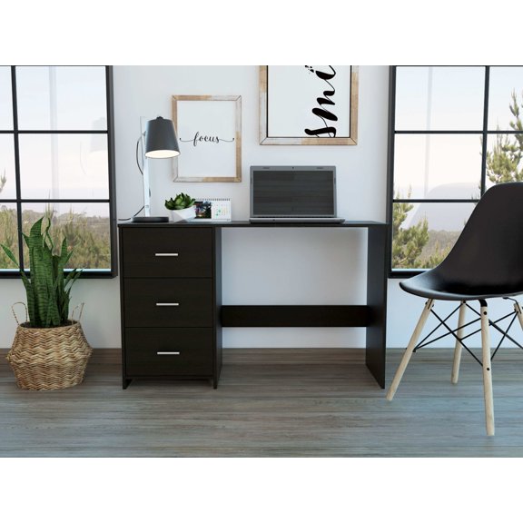 Kitchen Carts, Berlin Three Drawers Desk, Black Kitchen Islands,Engineered Wood Metal Kitchen Carts, Furniture Dining Furniture Kitchen Islands & Carts