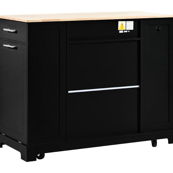 Kitchen Carts | Concealed Trash Design and Built-in Charging | CARB Phase II MDF and Rubber Wood | Solves Trash and Power Problems
