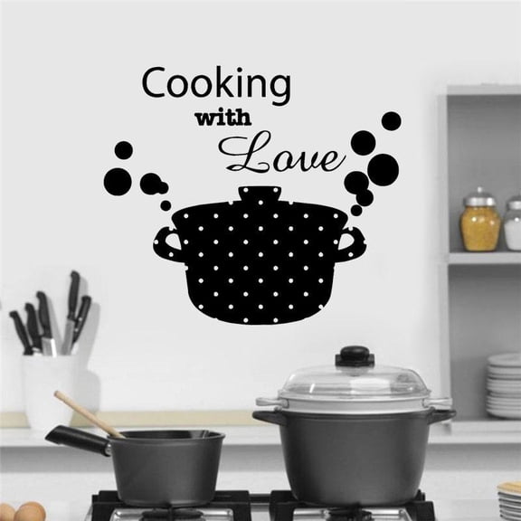 Kitchen Casserole Pan Cooking With Love Quote Wall Stickers Vinyl Art Home Decor Decal Removable Self Adhesive Mural 48x42cm
