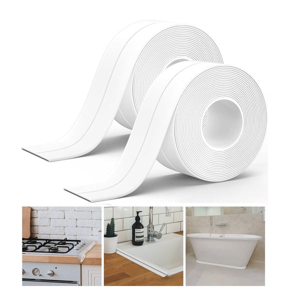 Kitchen Caulk Tape Sealant Strip, PVC Self-Adhesive Tub & Wall Sealing Tape, Shower Tile Sealer (2PC)
