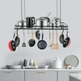 thumbnail image 1 of Kitchen Ceiling Mounted Pot Rack Pots & Pans Organizer Hanging Shelf with 12 Hooks, 1 of 18