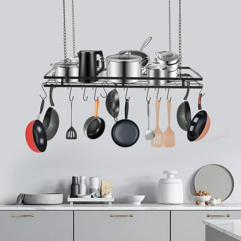 Kitchen Ceiling Mounted Pot Rack Pots Pans Organizer Hanging Shelf with 12 Hooks Walmart
