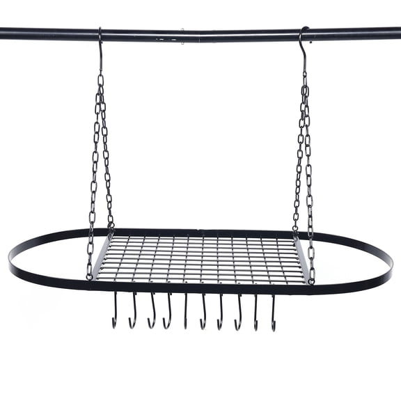 Shangmakel ShangmakelKitchen Ceiling Shelf, Large Black Hanging Pot Rack Mounted Organizer with 10 Hooks and Wire Grid, for Pots, Pans, Spoons, Cookware Storage