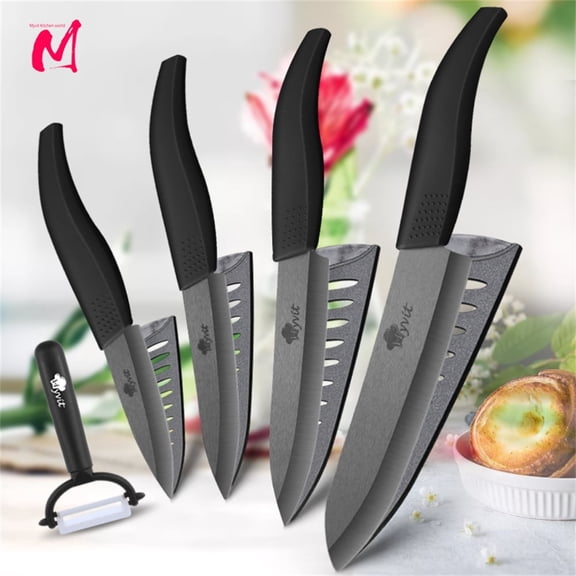 Kitchen Ceramic Knife Set Pro Chef Knife with Sheaths, Sharp Rust Proof Stain Resistant (6" Chef Knife, 5" Utility Knife, 4" Fruit Knife, 3" Paring Knife, One Peeler)
