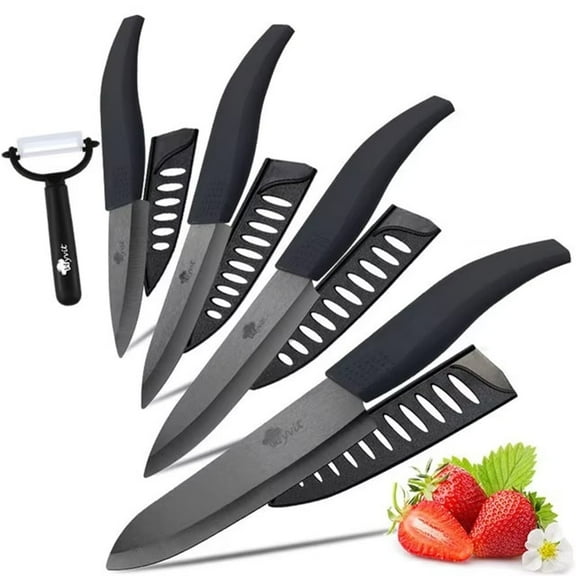Kitchen Ceramic Knife Set Pro Chef Knife with Sheaths, Sharp Rust Proof Stain Resistant (6" Chef Knife, 5" Utility Knife, 4" Fruit Knife, 3" Paring Knife, One Peeler)
