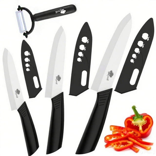 4-Piece Ceramic Knife Set Kitchen Chefs Paring Knife with Cover 3" 4" 5" Utility Knife for Fruit Vegetable