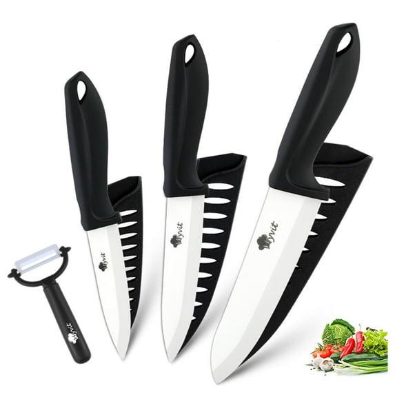 Kitchen Ceramic Knives 3-Piece Sharp Rustproof Chef Knife Sets 5" Utility Knife with Ceramic Peeler and 4" Fruit Knife 3" Paring Knife
