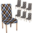 thumbnail image 1 of Kitchen Chair Covers Set of 6 Black Blue Gold and White Plaid Removable Chair Covers Stretch Dining Room Chair Covers for Home Restaurant Banquet Party, 1 of 3