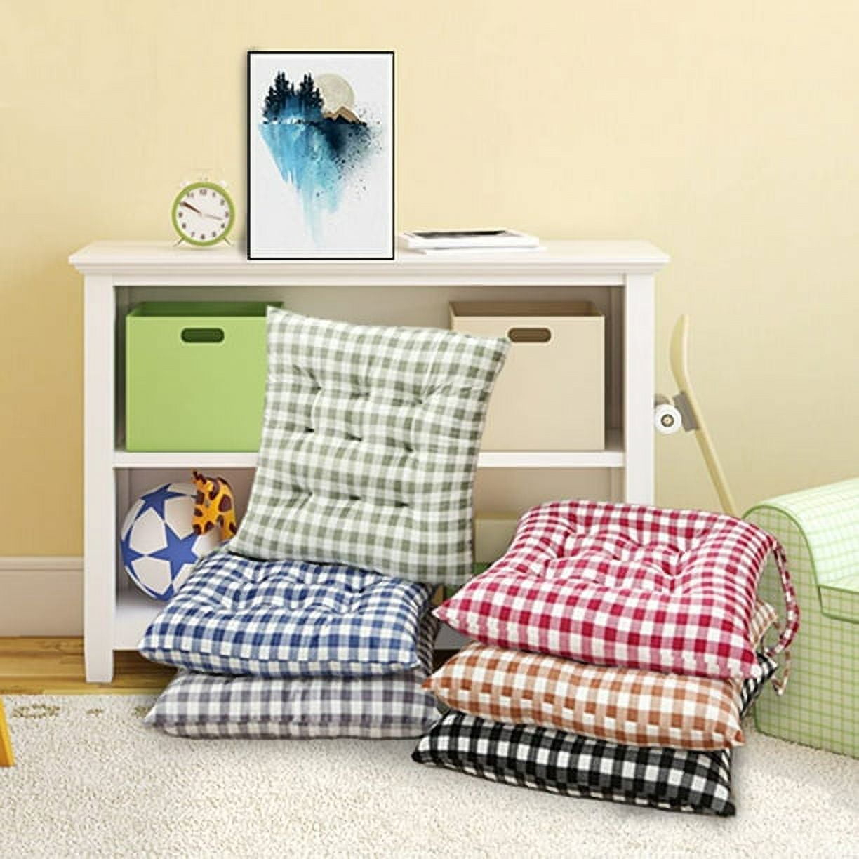 Kitchen Chair Cushion with Ties 1Pcs Buffalo Checked Dining Chair Pads Seat Cushions for Kitchen Chairs 16 x 16 inches Breathable Cotton Strong