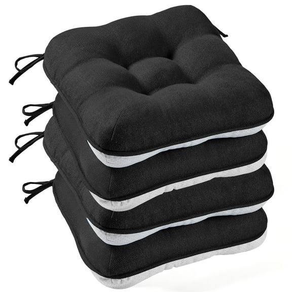 XIECUVA Chair Cushions for Dining Chairs Set of 4, Kitchen Chair Cushions, Memory Foam Pad with Quilted Non-Slip Rubber Backing, Soft, Breathable, and Supportive, 15.5"×15.5"×3.5",Black