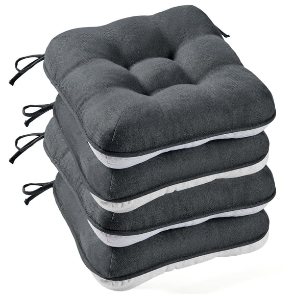 XIECUVA Chair Cushions for Dining Chairs, Set of 4, Memory Foam Kitchen Chair Cushions with Quilted Non-Slip Rubber Backing, 15.5" x 15.5" x 3.5", Dark Gray
