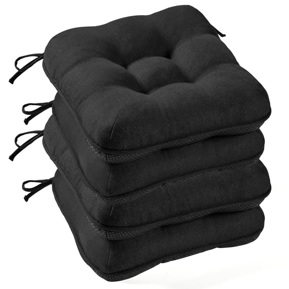 XIECUVA Chair Cushions for Dining Chairs, Set of 4, Memory Foam Kitchen Chair Cushions with Quilted Non-Slip Rubber Backing, 15.5" x 15.5" x 3.5", Black