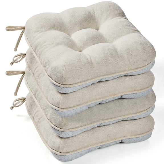 XIECUVA Chair Cushions for Dining Chairs Set of 4, Kitchen Chair Cushions, Memory Foam Pad with Quilted Non-Slip Rubber Backing, Soft, Breathable, and Supportive, 15.5"×15.5"×3.5",White