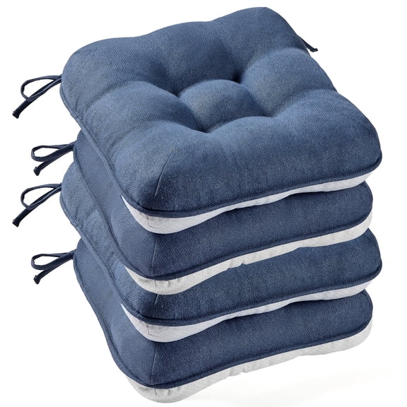 XIECUVA Chair Cushions for Dining Chairs, Set of 4, Memory Foam Kitchen Chair Cushions with Quilted Non-Slip Rubber Backing, 15.5" x 15.5" x 3.5", Dark Blue