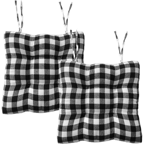 Kitchen Chair Cushions with Ties, Set of 2 Buffalo-Checked Dining Pads Seat for Chairs, 17 x inches Buffalo-Plaid Christmas Decoration Home (Black White Small Stripes) (BD906455-2)