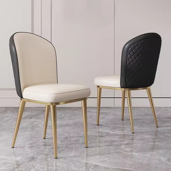 Dining Accent Chairs Faux Leather Mid-Century Kitchen Counter Chairs Lounge Leisure Living Room Chairs Upholstered Side Chair with Gold Metal Legs