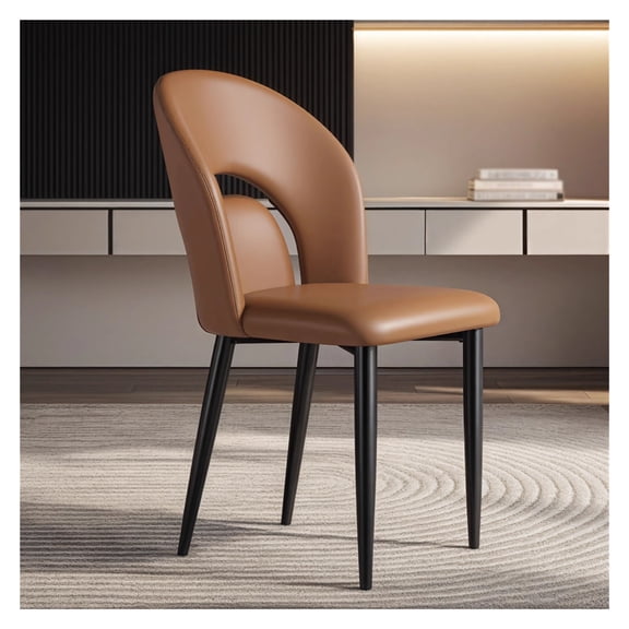 Kitchen Chairs Faux Leather Dining Chairs Upholstered Side Chairs Armless Accent Chairs with Hollow backrest and Metal Legs for Living Room