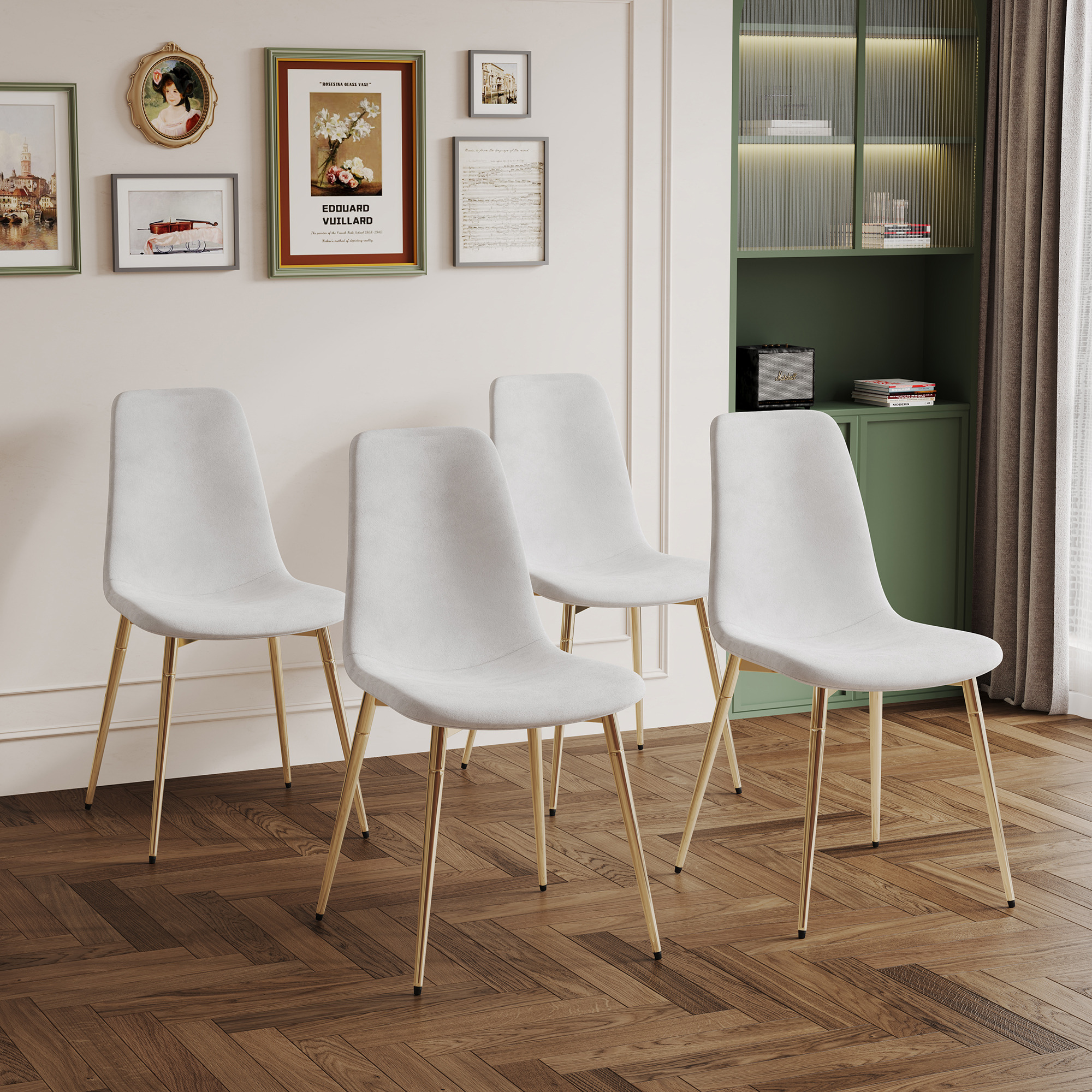 Kitchen Chairs Set of 4, Mid Century Comfy Armless Accent Chairs with ...