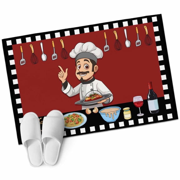 Kitchen Chef Area&nbsp;Rug 2x3ft Knife And Fork Food Non-Slip&nbsp;Washable Square&nbsp;Rugs Soft Felt Indoor Floor Mat for Bedroom Kitchen Living Room Bathroom