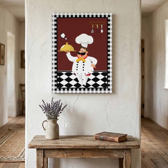 Kitchen Chef Canvas Wall Art for Living Room Bedroom Bathroom, Black And White P Vintage Laid Knife And Fork Canvas Art Wall Decor, Artwork for Walls Home Office Decor, 8"x10"