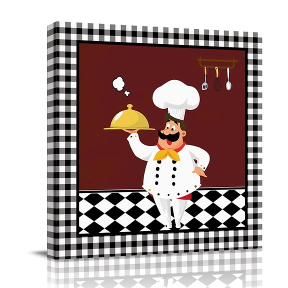 Kitchen Chef Canvas Wall Art for Living Room, Black And White P Vintage Laid Knife And Fork Poster Print Painting for Bedroom Office Home Decoration Wall Pictures Prepare To Hang 8"x8"